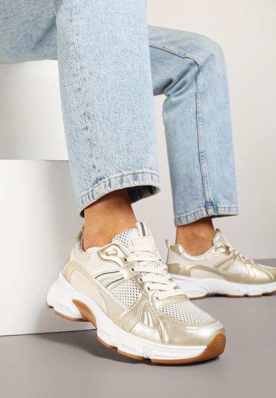 Beżowe Sneakersy w Streetwearowym Stylu z Siateczkowymi Zdobieniami Dorelline 1
