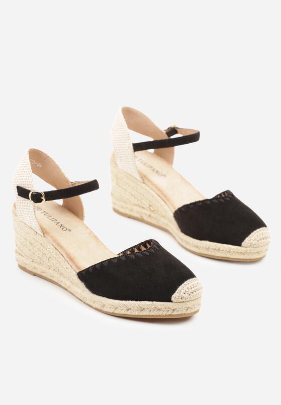 Czarne Sandały Espadryle na Koturnie w Stylu Boho Merilwena 5