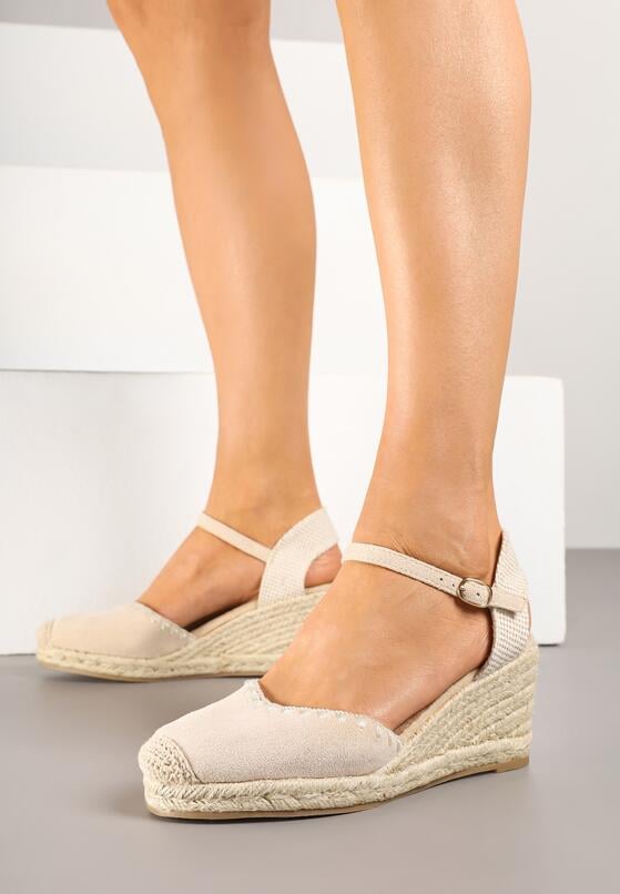Beżowe Sandały Espadryle na Koturnie w Stylu Boho Merilwena 1