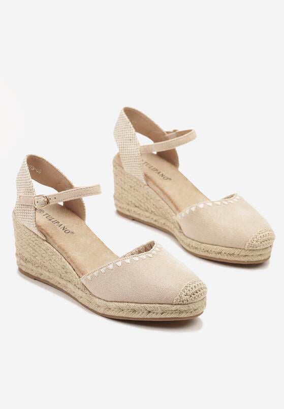 Beżowe Sandały Espadryle na Koturnie w Stylu Boho Merilwena 5