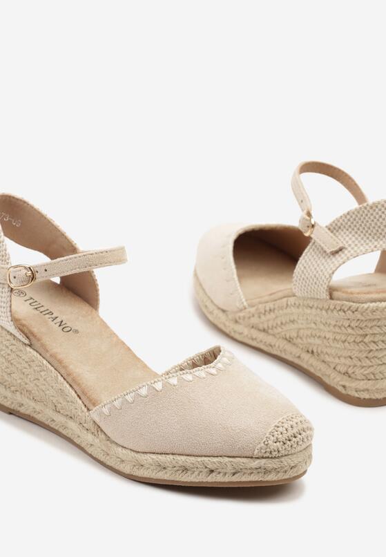 Beżowe Sandały Espadryle na Koturnie w Stylu Boho Merilwena 6