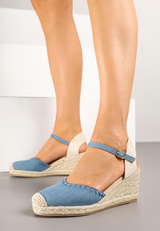 Niebieskie Sandały Espadryle na Koturnie w Stylu Boho Merilwena 1