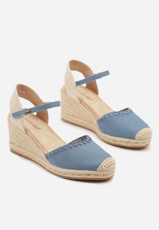 Niebieskie Sandały Espadryle na Koturnie w Stylu Boho Merilwena 5