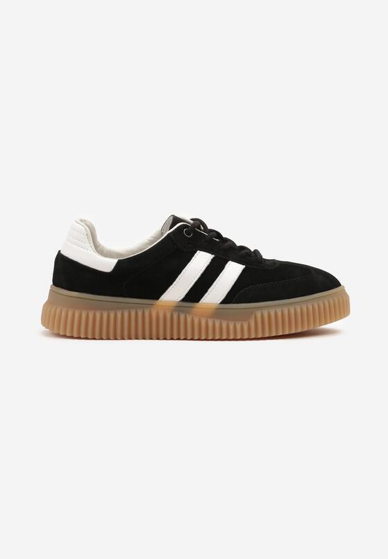Czarne Sneakersy z Naturalnego Zamszu na Grubej Tłoczonej Podeszwie Teneskela 4