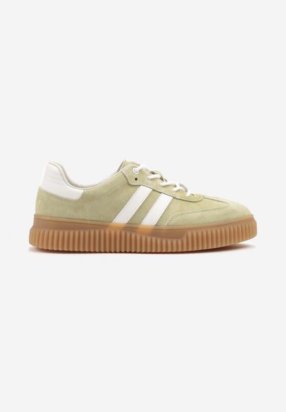 Jasnozielone Sneakersy z Naturalnego Zamszu na Grubej Tłoczonej Podeszwie Teneskela 4