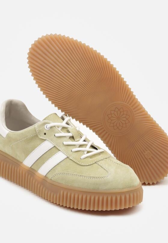 Jasnozielone Sneakersy z Naturalnego Zamszu na Grubej Tłoczonej Podeszwie Teneskela 6