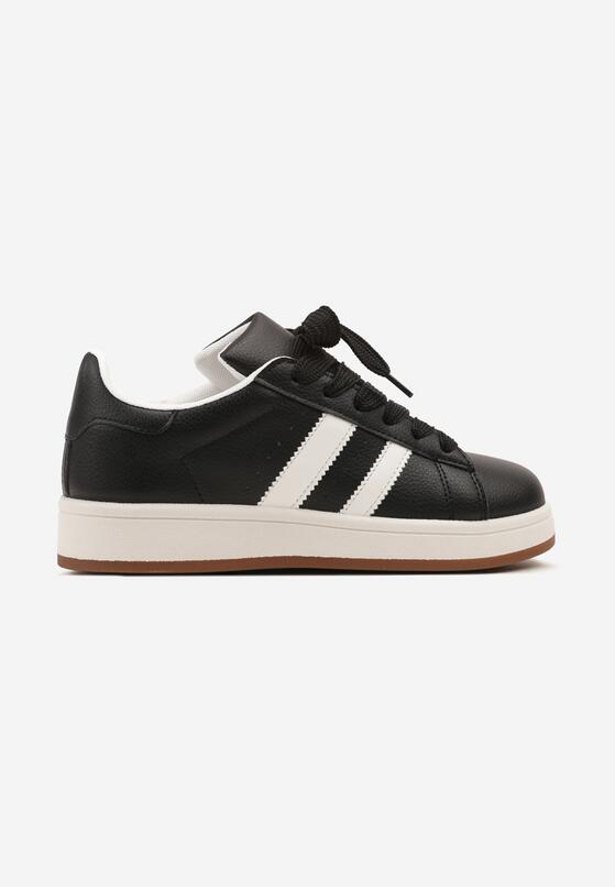 Czarne Sneakersy z Perforacją i Ozdobnymi Paskami Deolene 4