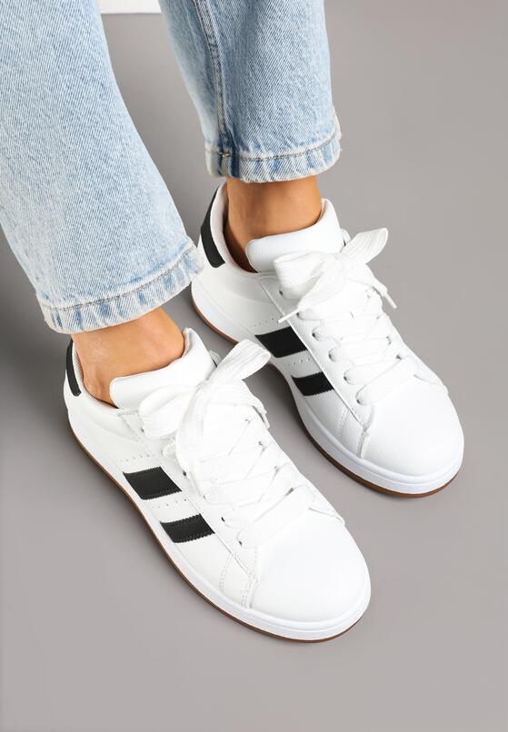 Białe Sneakersy z Perforacją i Ozdobnymi Paskami Deolene 3
