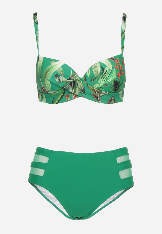 Zielone Bikini Majtki Figi z Siateczkowymi Wstawkami i Biustonosz w Liście Kinella 5