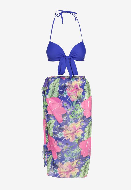 Niebieskie Bikini Wiązany Biustonosz Majtki Typu Figi Pareo w Kwiaty Folava 5
