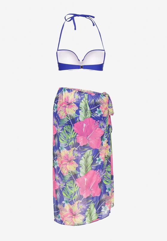 Niebieskie Bikini Wiązany Biustonosz Majtki Typu Figi Pareo w Kwiaty Folava 6