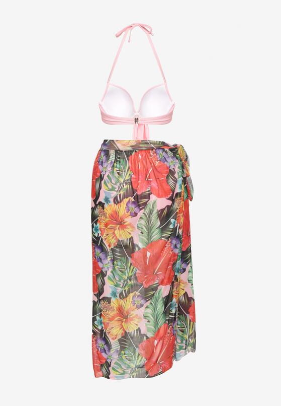 Różowe Bikini Wiązany Biustonosz Majtki Typu Figi Pareo w Kwiaty Folava 6