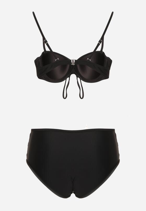 Czarne Bikini Biustonosz i Majtki Figi z Wysokim Stanem Zdobione Siateczką Kinetia 6