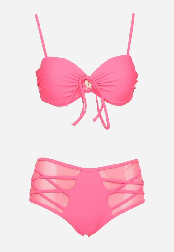 Różowe Bikini Biustonosz i Majtki Figi z Wysokim Stanem Zdobione Siateczką Kinetia 5