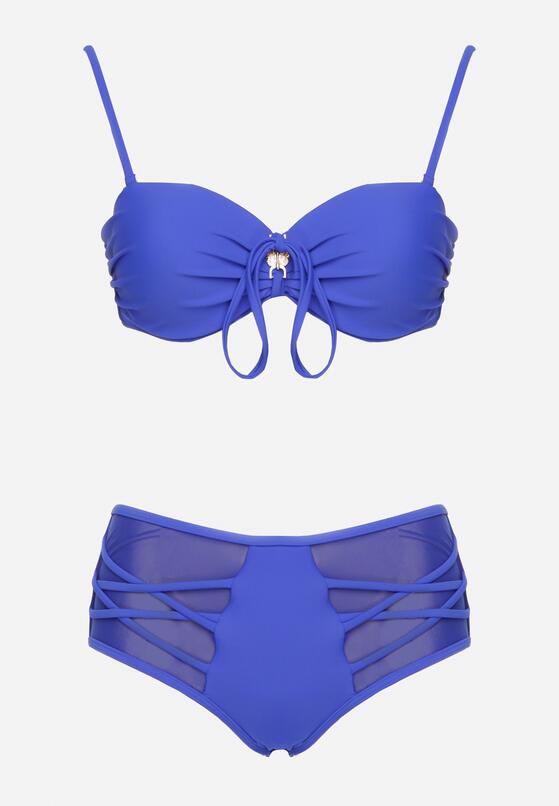 Niebieskie Bikini Biustonosz i Majtki Figi z Wysokim Stanem Zdobione Siateczką Kinetia 5