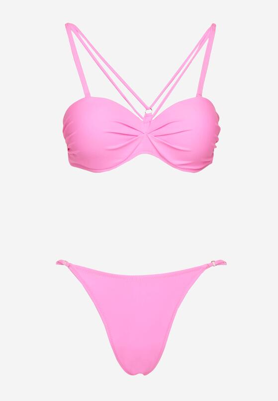 Jasnoróżowe Bikini Biustonosz z Ozdobnymi Paskami i Figi Fadeleine 5