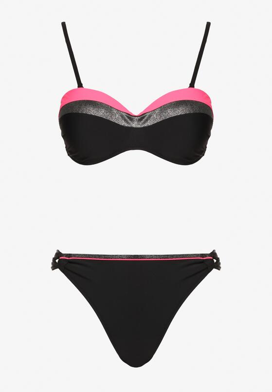 Różowo-Czarne Bikini Figi i Usztywniany Biustonosz Ozdobiony Metaliczną Nicią Artellia 5