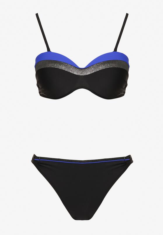 Niebiesko-Czarne Bikini Figi i Usztywniany Biustonosz Ozdobiony Metaliczną Nicią Artellia 5