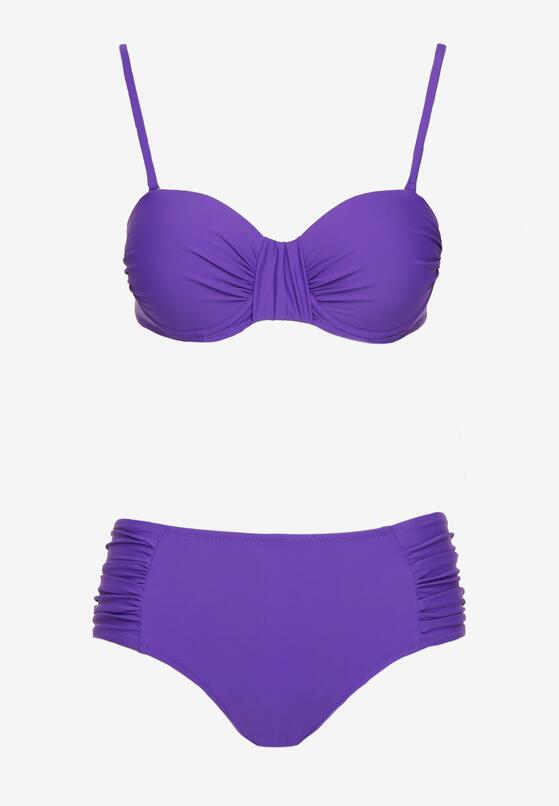 Fioletowe Bikini Usztywniany Biustonosz i Figi Ozdobione Marszczeniem Eretelli 5