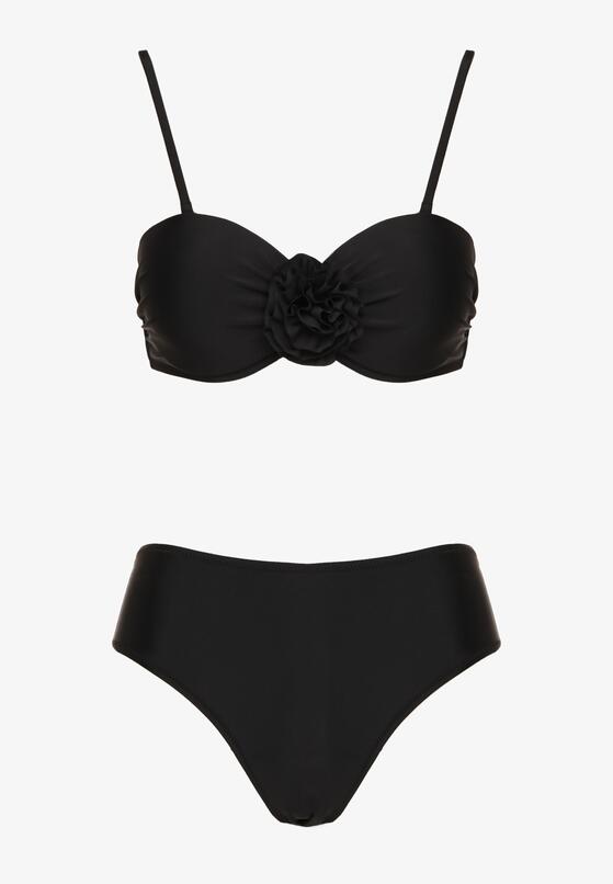 Czarne Bikini Biustonosz z Kwiatem 3D i Majtki Typu Figi Telanea 5