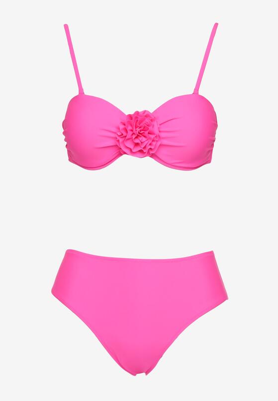 Różowe Bikini Biustonosz z Kwiatem 3D i Majtki Typu Figi Telanea 5