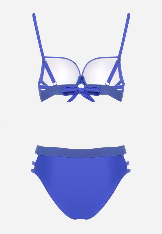 Niebieskie Bikini Biustonosz z Wiązaniem i Majtki Figi Zdobione Wycięciami Kinelena 6