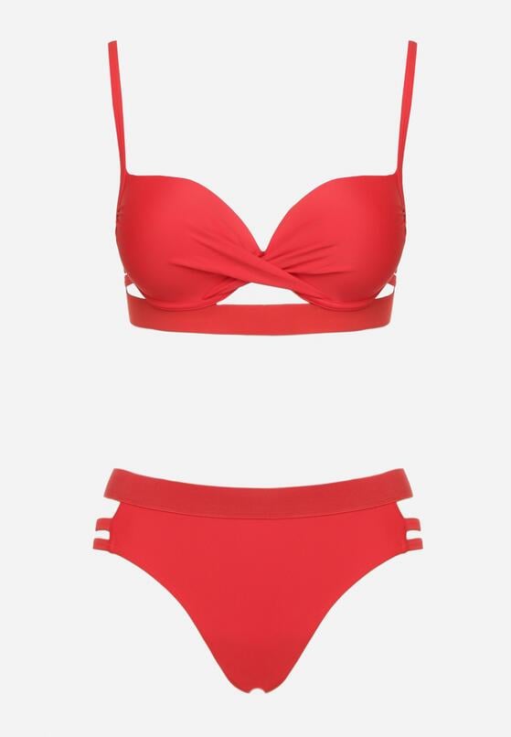 Czerwone Bikini Biustonosz z Wiązaniem i Majtki Figi Zdobione Wycięciami Kinelena 5