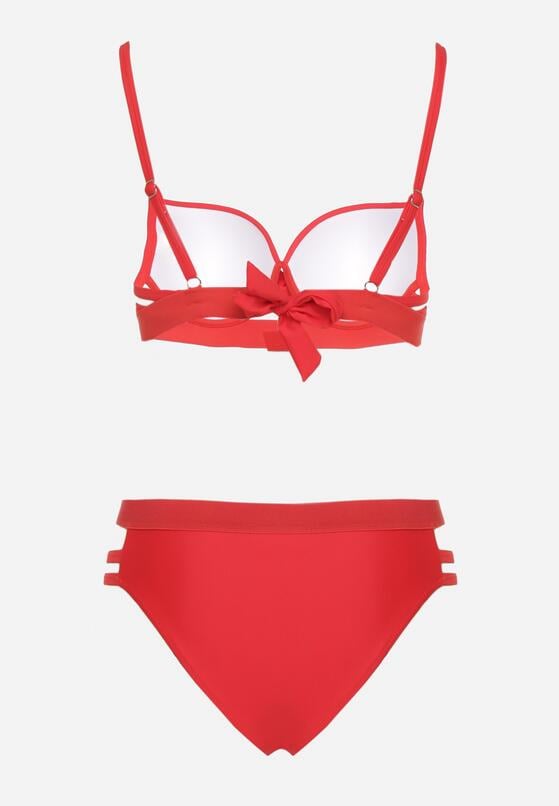 Czerwone Bikini Biustonosz z Wiązaniem i Majtki Figi Zdobione Wycięciami Kinelena 6