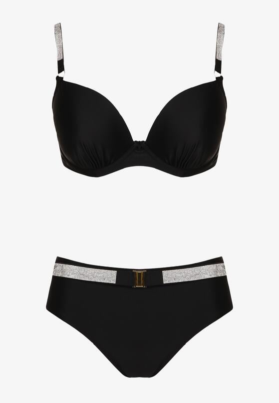 Czarne Bikini Biustonosz z Cyrkoniami i Majtki Typu Figi Tesenna 5