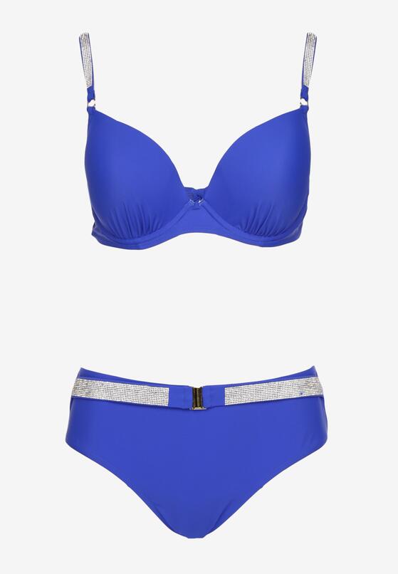 Niebieskie Bikini Biustonosz z Cyrkoniami i Majtki Typu Figi Tesenna 5