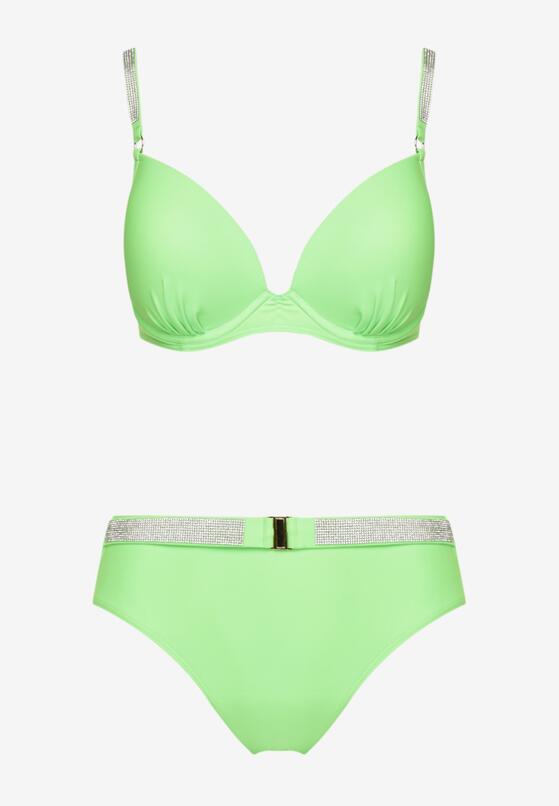 Jasnozielone Bikini Biustonosz z Cyrkoniami i Majtki Typu Figi Tesenna 5