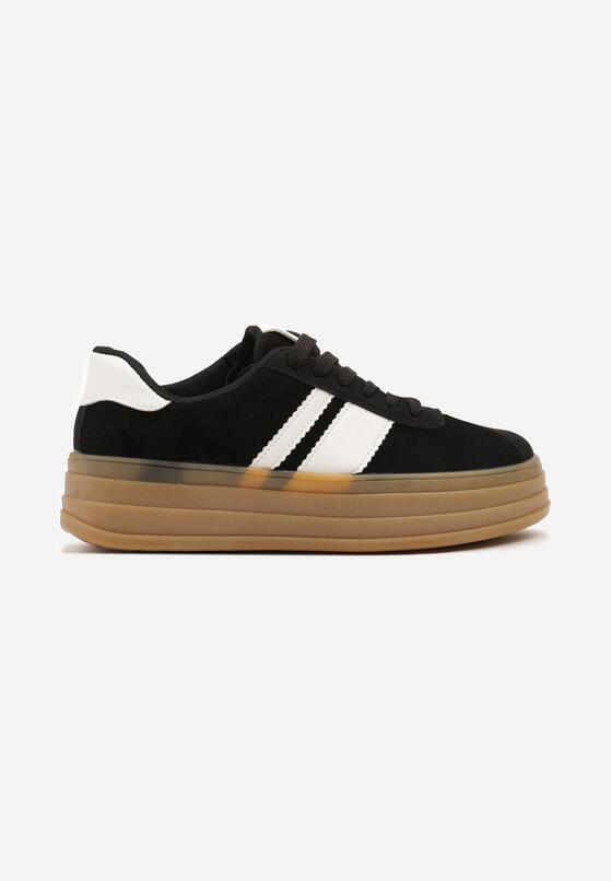 Czarne Sneakersy w Stylu Klasycznych Tenisówek z Ozdobnymi Paskami Dellien 4