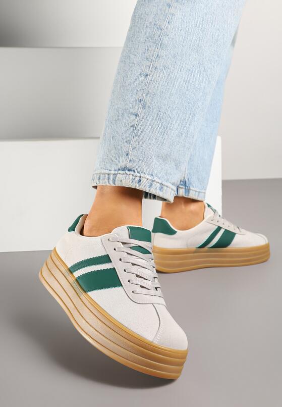 Beżowe Sneakersy w Stylu Klasycznych Tenisówek z Ozdobnymi Paskami Dellien 1