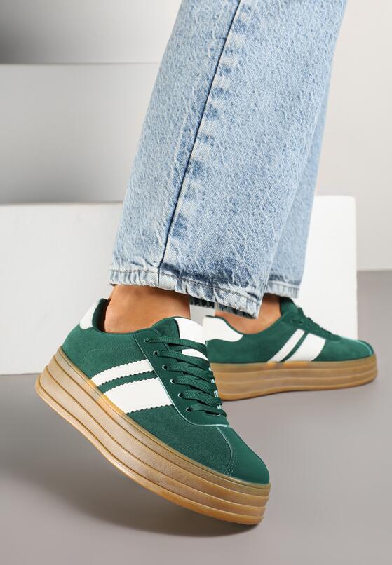 Zielone Sneakersy w Stylu Klasycznych Tenisówek z Ozdobnymi Paskami Dellien 1