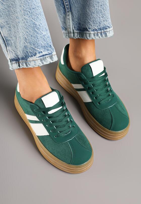 Zielone Sneakersy w Stylu Klasycznych Tenisówek z Ozdobnymi Paskami Dellien 3