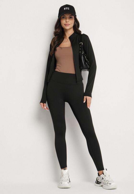 Czarny Komplet Sportowy Bluza z Wycięciem na Kciuk i Legginsy Redinelle 2