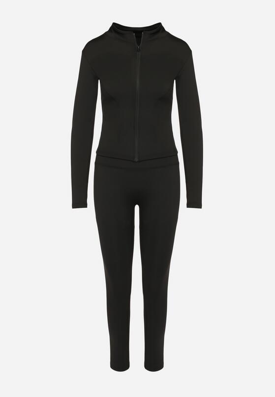 Czarny Komplet Sportowy Bluza z Wycięciem na Kciuk i Legginsy Redinelle 6