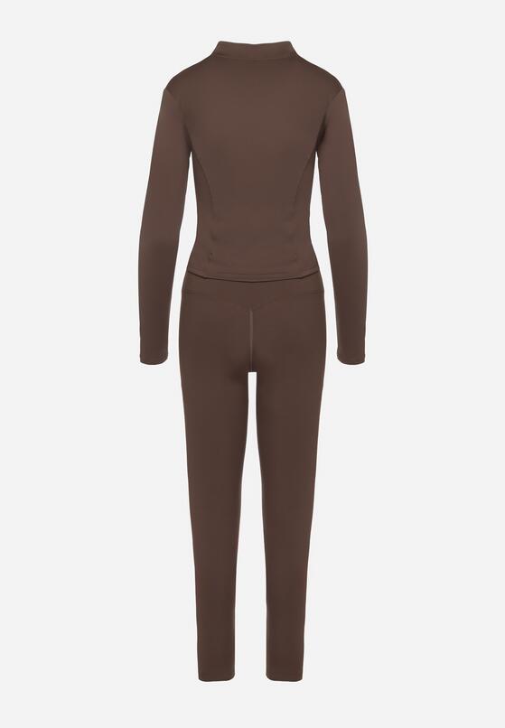 Brązowy Komplet Sportowy Bluza z Wycięciem na Kciuk i Legginsy Redinelle 7