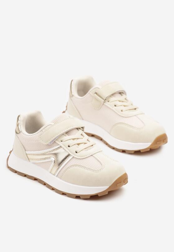 Beżowe Buty Sportowe Sneakersy z Geometrycznym Zdobieniem Ulosenia 2