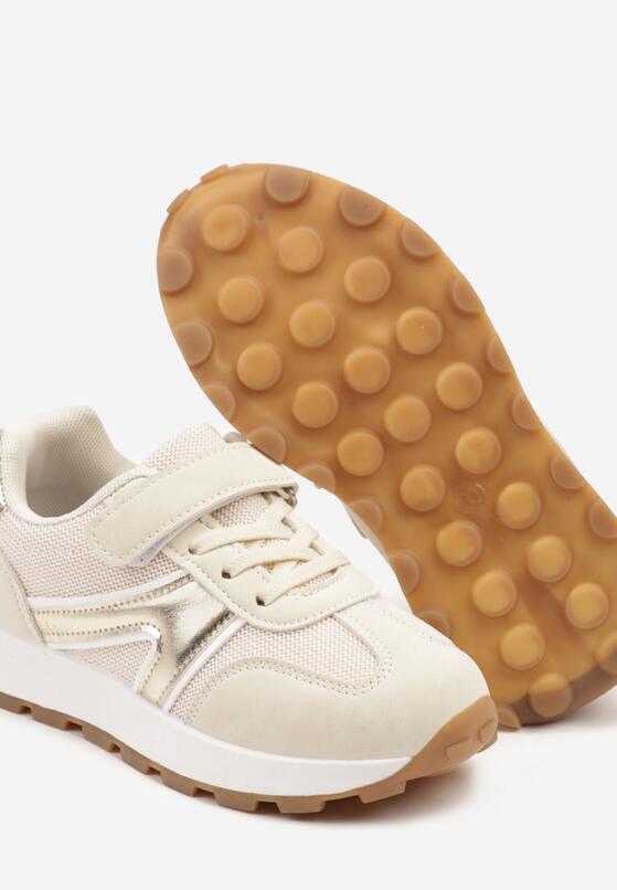 Beżowe Buty Sportowe Sneakersy z Geometrycznym Zdobieniem Ulosenia 3