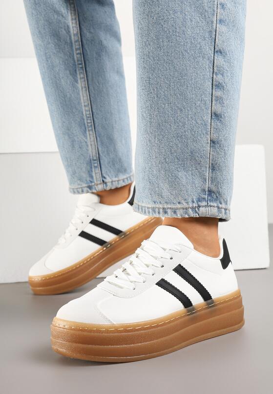 Białe Sneakersy na Grubej Podeszwie z Ozdobnym Wzorem Felimala 1