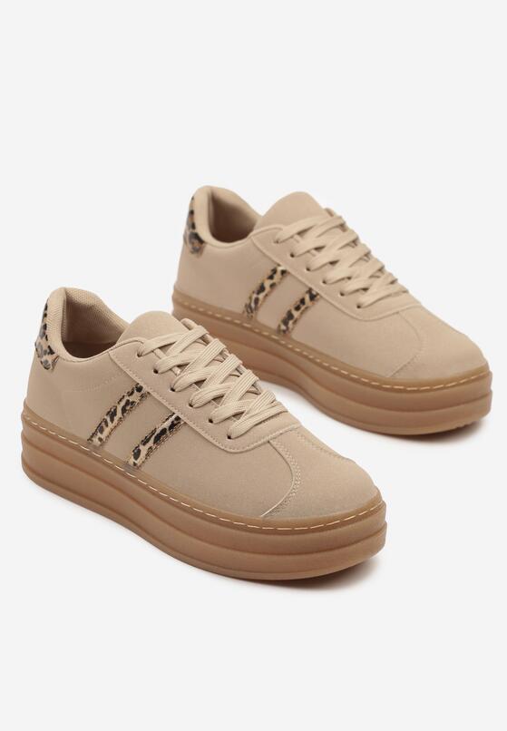 Ciemnobeżowe Sneakersy na Grubej Podeszwie z Ozdobnym Wzorem Felimala 5
