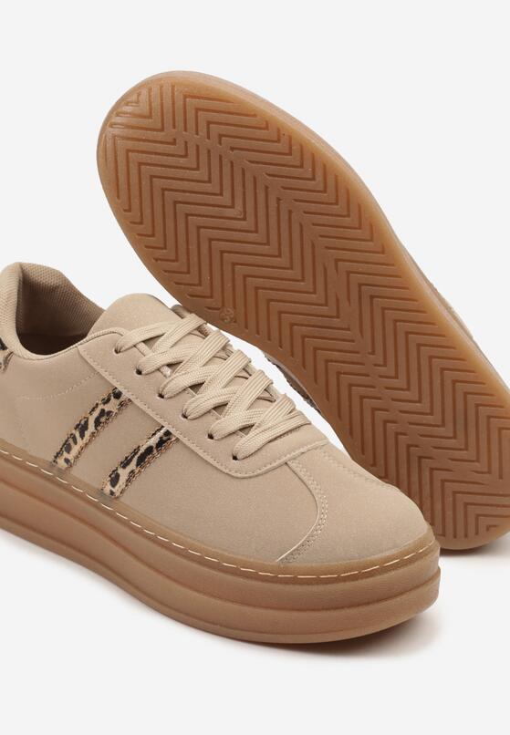 Ciemnobeżowe Sneakersy na Grubej Podeszwie z Ozdobnym Wzorem Felimala 6
