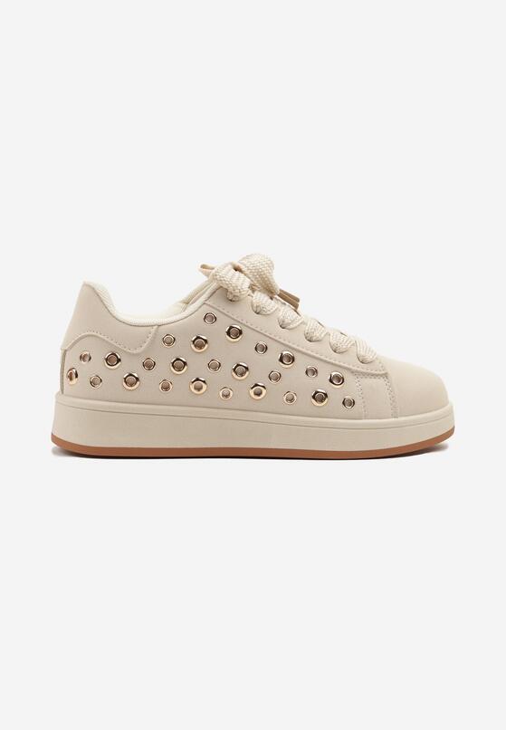 Beżowe Sneakersy Ozdobione Nitami Felorenia 4
