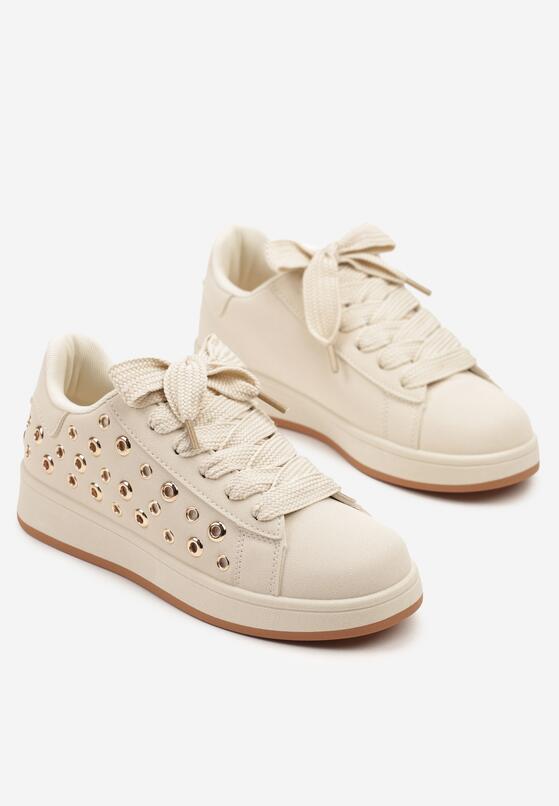 Beżowe Sneakersy Ozdobione Nitami Felorenia 5