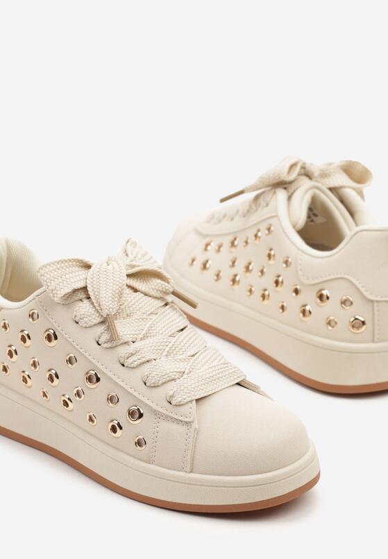 Beżowe Sneakersy Ozdobione Nitami Felorenia 6