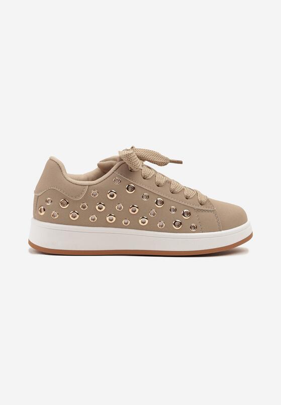Ciemnobeżowe Sneakersy Ozdobione Nitami Felorenia 4