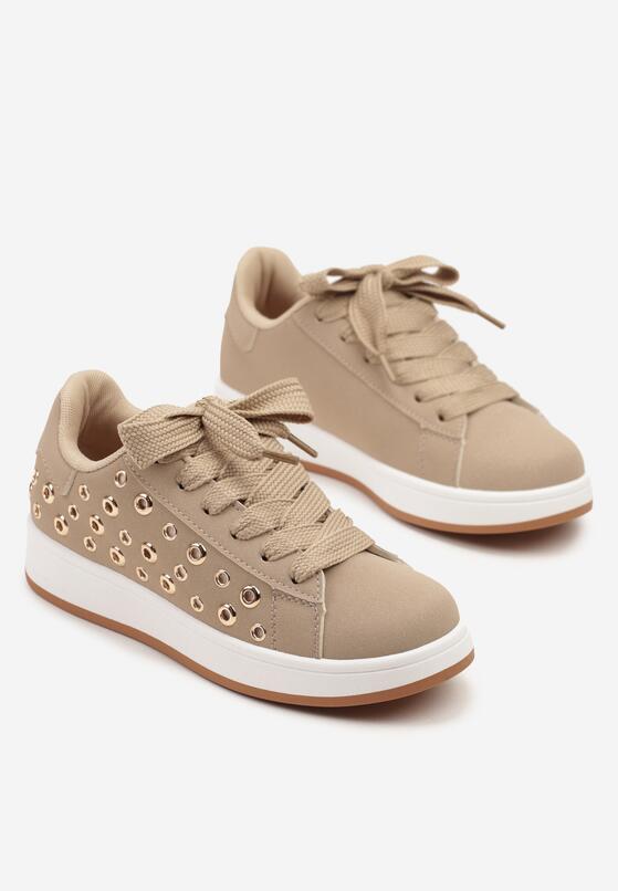 Ciemnobeżowe Sneakersy Ozdobione Nitami Felorenia 5