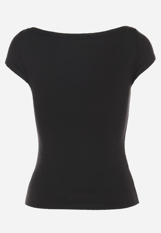 Czarny T-shirt z Bawełny o Dopasowanym Kroju z Dekoltem w Łódkę Galerissa 7