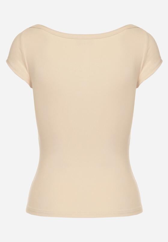 Jasnobeżowy T-shirt z Bawełny o Dopasowanym Kroju z Dekoltem w Łódkę Galerissa 7